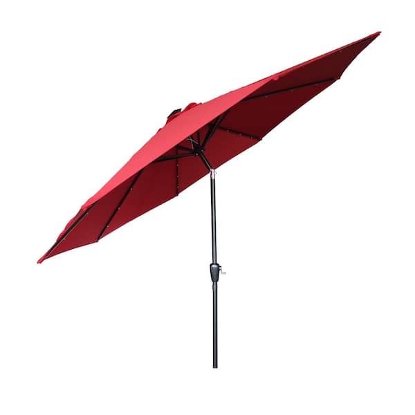 Flynama 10 ft. Aluminum Market Outdoor Patio Umbrella with LED Lights in Red