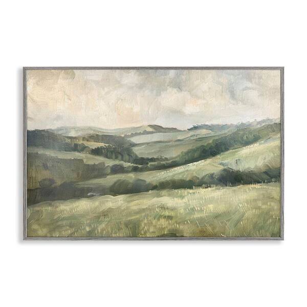 Green Hilly Landscape by LSR Design Studio Gray Framed Nature Giclee Art Print 20 in. x 30 in.