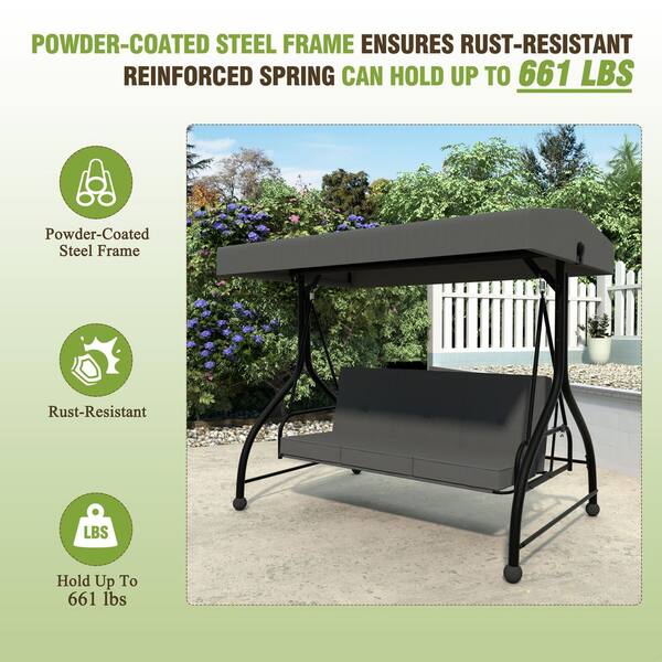 VEIKOUS 3-Person Metal Outdoor Patio Swing Chair with