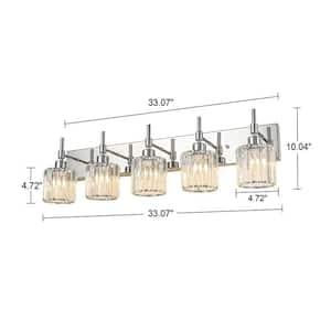 Orillia 33.07 in. 5-Light Chrome Crystal Bathroom Vanity Light with Shades for Bathroom Powder Room Kitchen