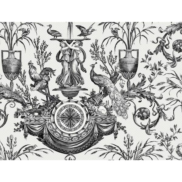 York Wallcoverings Avian Fountain Toile White Black Wallpaper Roll