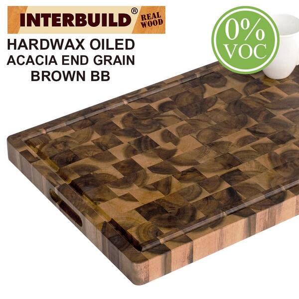 Interbuild 2 ft. L x 1 ft. 4 in. W x 1.5 in. T Wooden Cutting Board in Oiled Acacia With Brown Food-Safe Wood Oil Finish