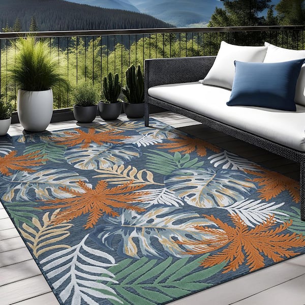 Jungle Midnight 6 ft. x 9 ft. Washable Tropical Floral Indoor