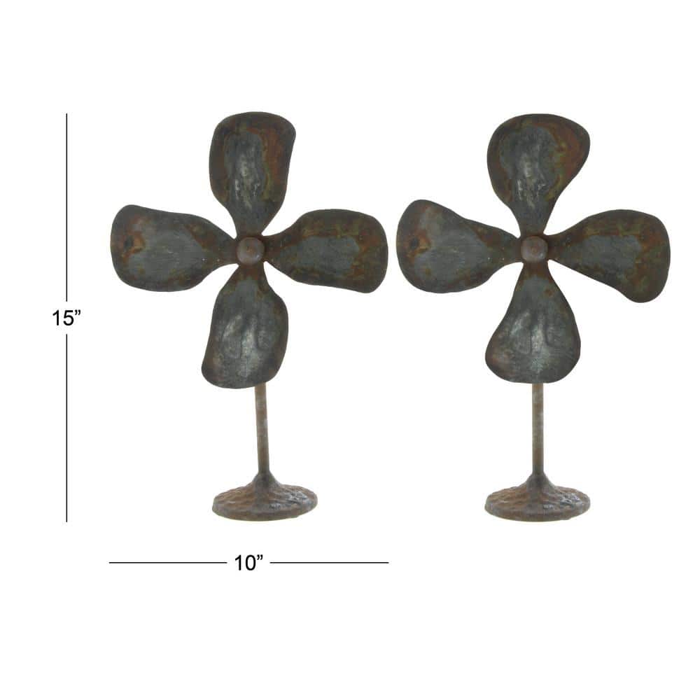 Gray Metal Industrial Fan Sculpture Set, 10"W x 15"H
