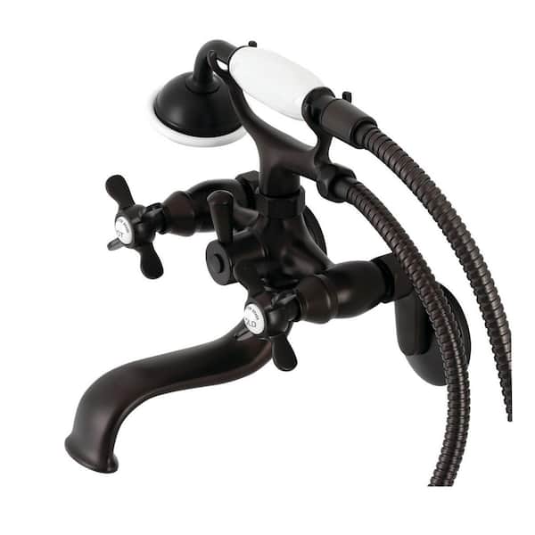 Kingston Brass Essex 2-Handle Wall-Mount Clawfoot Tub Faucets with Handshower in Oil Rubbed Bronze