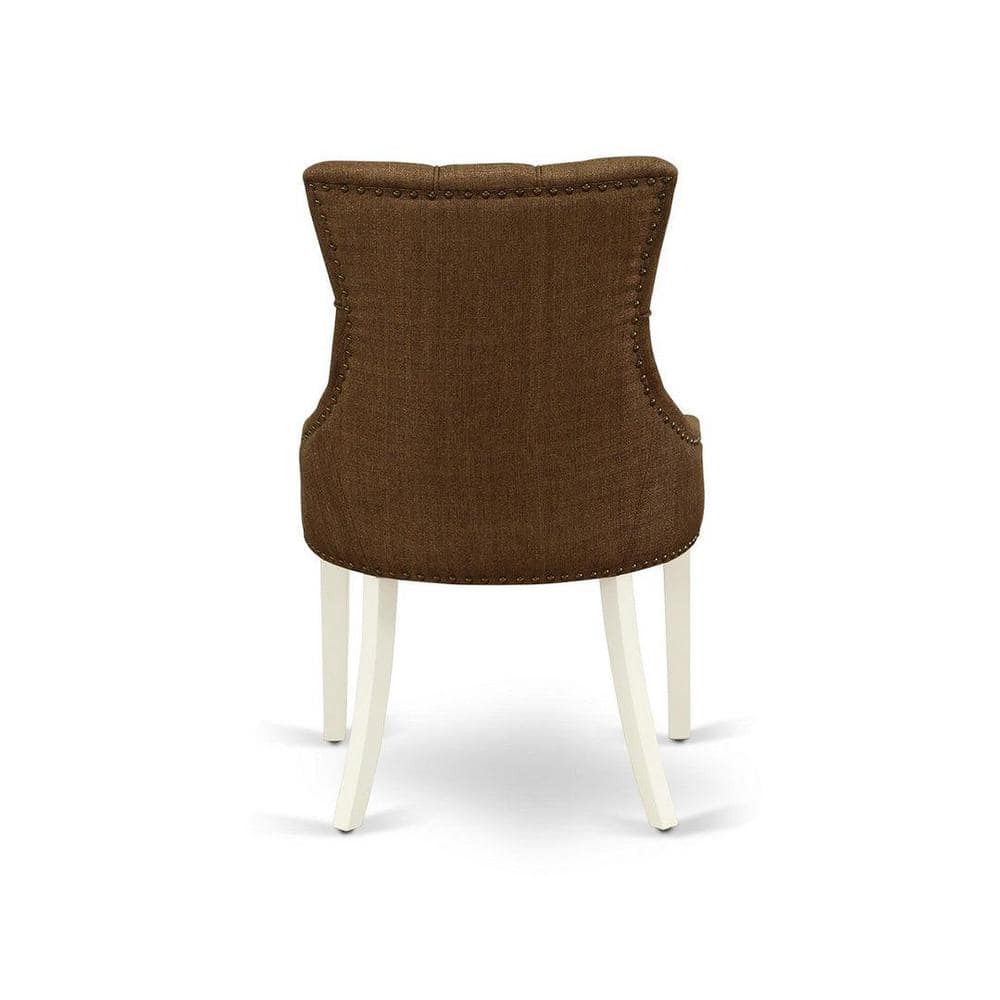 Linen White Round Dining Table with Dark Coffee Upholstered Chairs