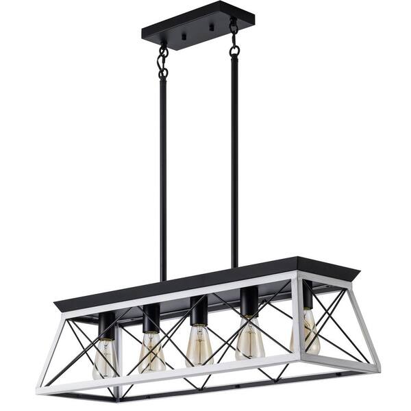 HKMGT Retro 31.5 in.W 5-Light White Rustic Linear Chandelier for Kitchen with No Bulbs Included