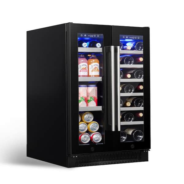 24 in. Dual Zone 20 Bottles and 60 Cans Wine and Beverage Refrigerator in Black, Built-in or Under-Counter
