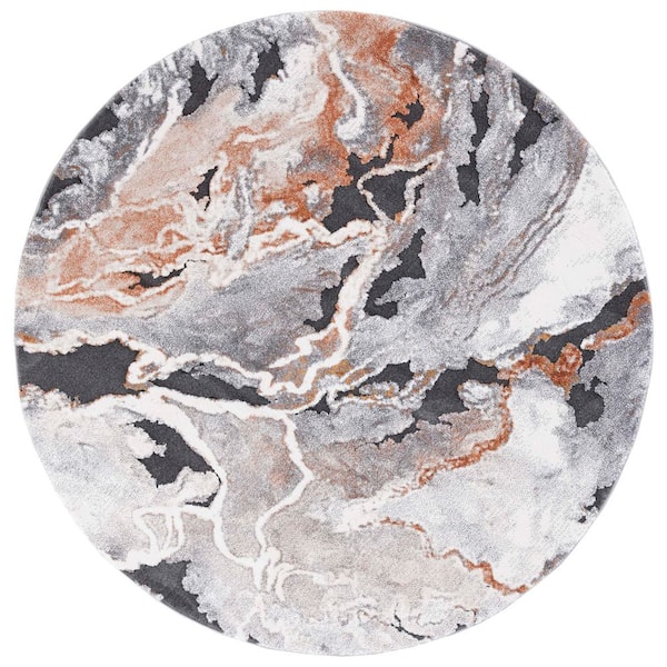 Cyrus Shag 3 ft. x 3 ft. Dark Gray/Orange Marble Abstract Round Area Rug