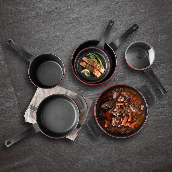 10 Pc Cold-Forged Induction Ceramic Cookware Set - Red