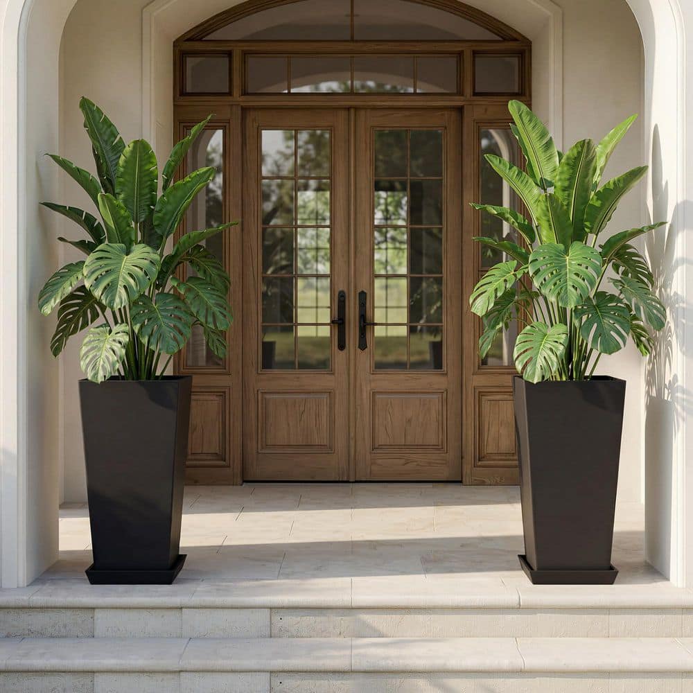 TUYOHW 24 in. Black Plastic Tall Square Planter (10 in. L x10 in