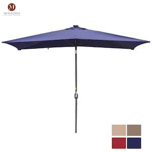 10 ft. Aluminum Pole Market Solar Patio Umbrella Outdoor Umbrella in Blue with 26 LED Lights & Crank Lift System