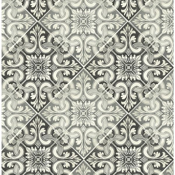 Seabrook Designs 56 sq. ft. Wrought Iron and Metallic Cream Aveline Faux Moroccan Tile Unpasted Paper Wallpaper Roll