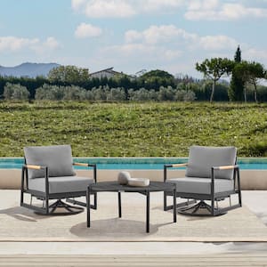 Royal and Tiffany Black (3-Piece) Aluminum Patio Conversation Set with Dark Grey Cushions