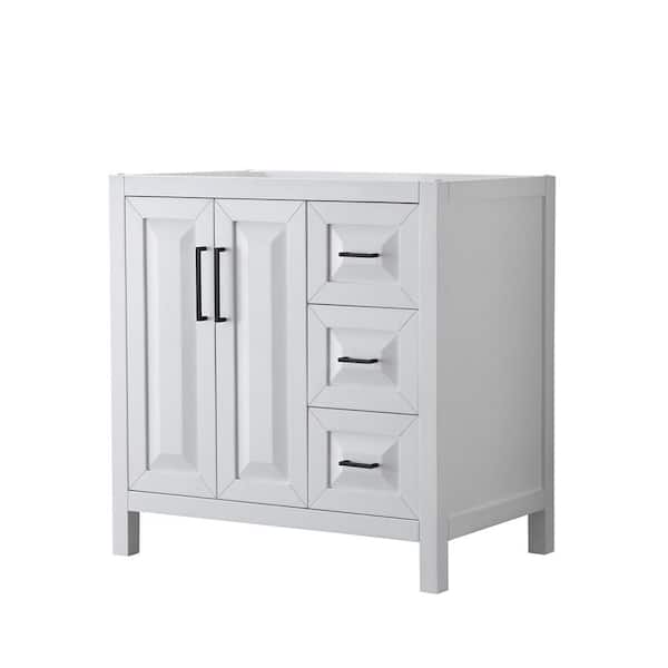Wyndham Collection Daria 35 in. W x 21.5 in. D x 35 in. H Single Bath Vanity Cabinet without Top in White