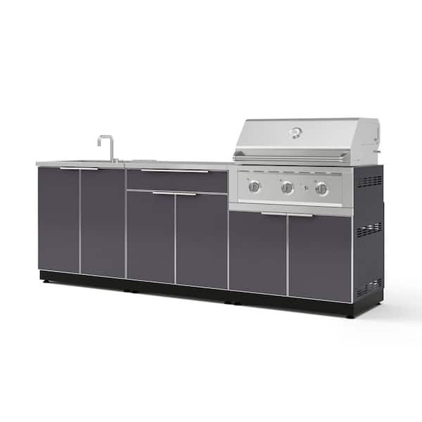 Outdoor Kitchen 97 in. W x 24 in. D x 48.5 in. H Aluminum 5-Piece Cabinet Set w/ 33 in. Performance Liquid Propane Grill