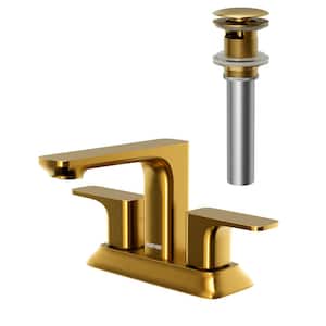 Venda Centerset 2-Handle 2-Hole Bathroom Faucet with Matching Pop-Up Drain in Gold