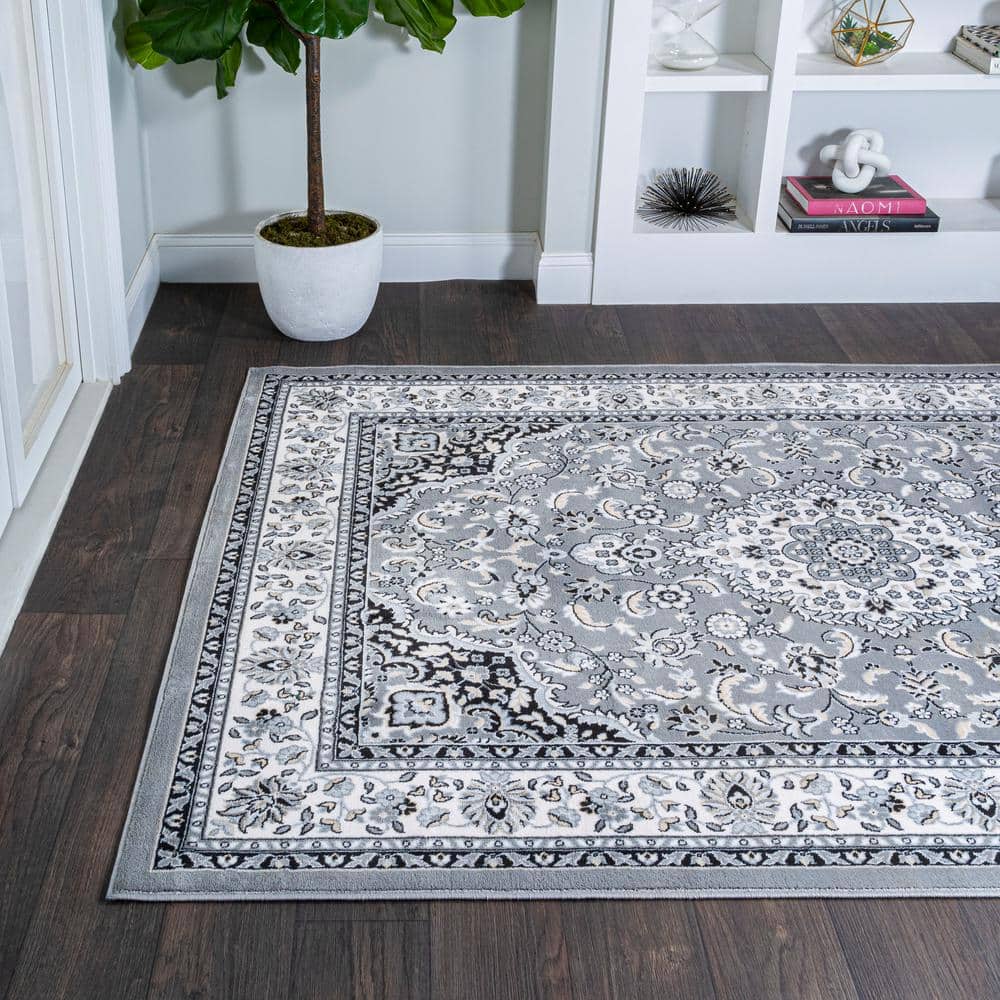 Modern Persian Medallion 4' x 6' Easy-Care Area Rug, Gray/Ivory
