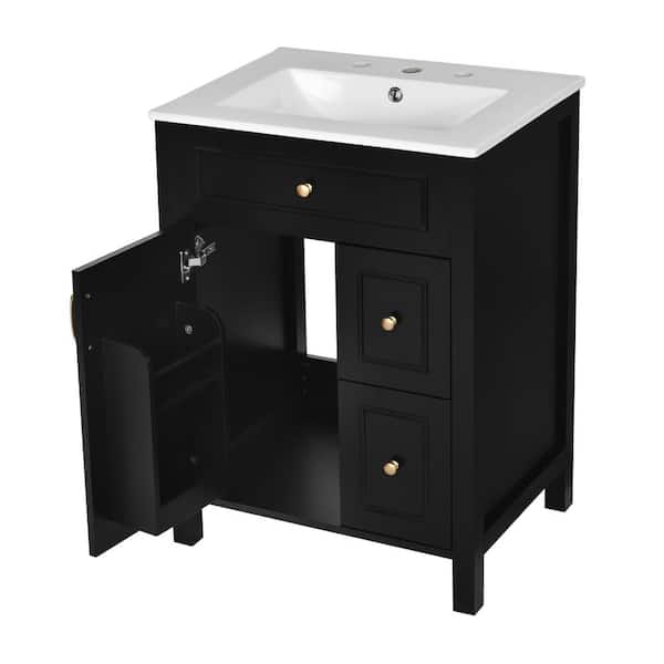 24 in. Single Sink Freestanding Black Bath Vanity with White Ceramic Top Unassembled
