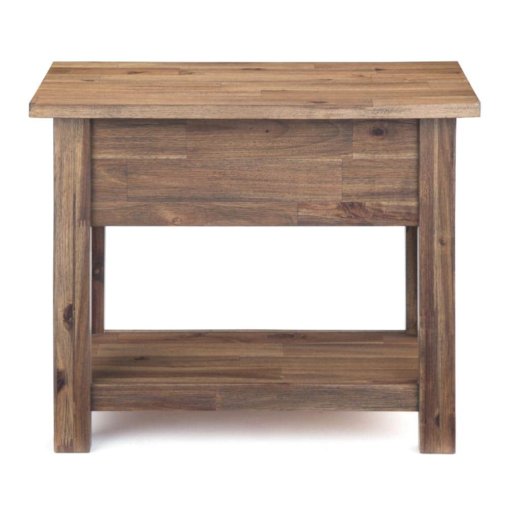 Rustic Natural Aged Brown Acacia Wood Narrow Side Table with Storage