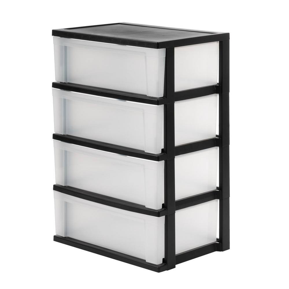 20.8 in. W x 30.6 in. H x 15 in. D 4-Drawer Storage Wide Plastic Clear Chest in Black Frame