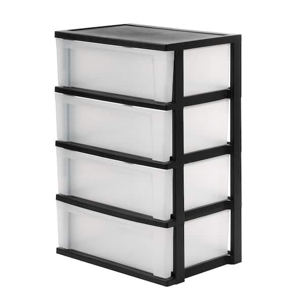 20.8 in. W x 30.6 in. H x 15 in. D 4-Drawer Storage Wide Plastic Clear Chest in Black Frame
