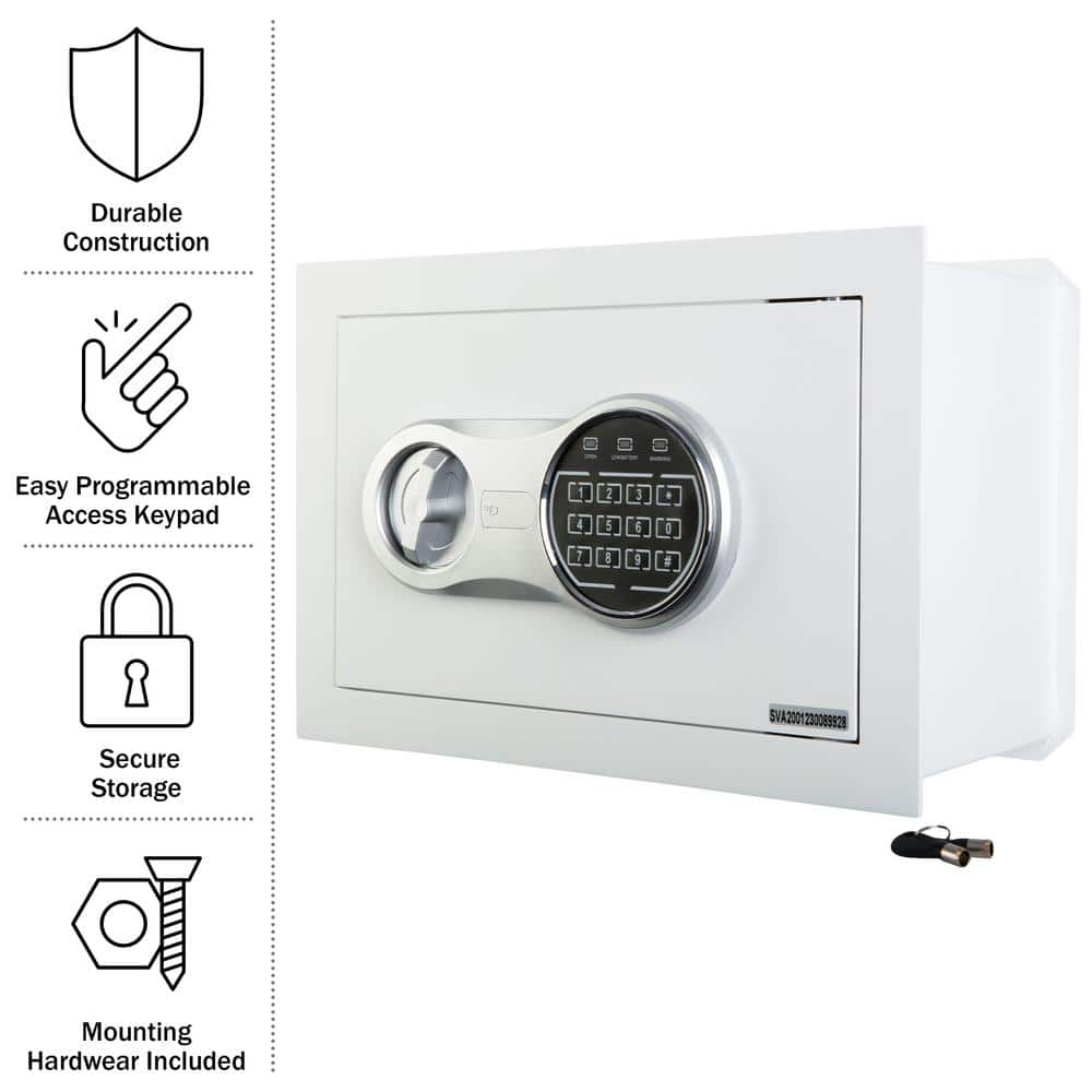 White Digital In-Wall Safe with Keypad and Override Key
