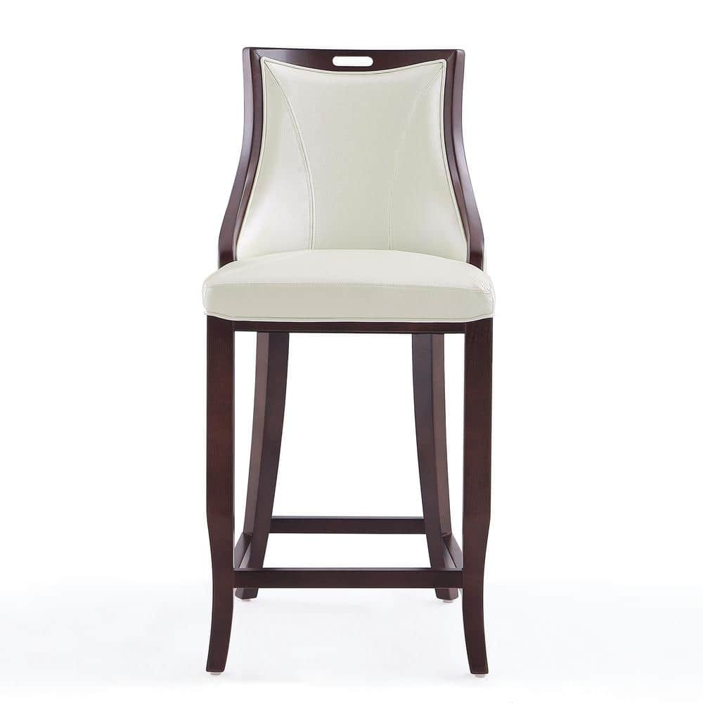 Elegant Pearl White Leather & Walnut Wood Barstool