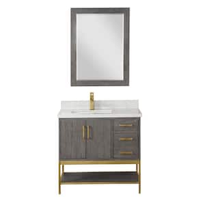 Wildy 36 in. W x 22 in. D x 34 in. H Single Sink Bath Vanity in Classical Grey with White Composite Stone Top and Mirror