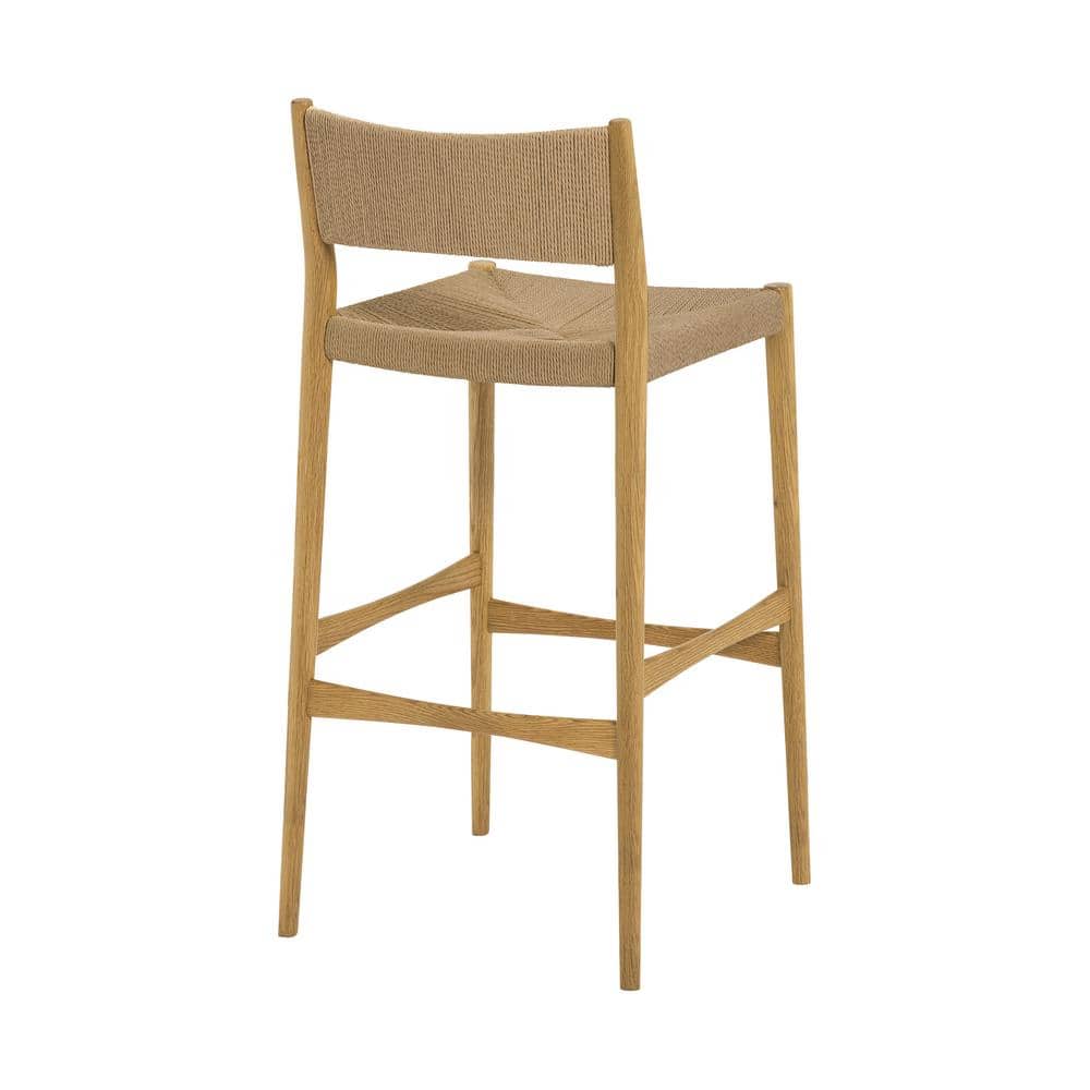 Erie Natural Oak Wood and Woven Paper Cord Counter Stool