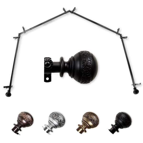 EMOH 13/16" Dia Adjustable 4-Sided Bay Window Curtain Rod 28 to 48" (each side) with Douglas Finials in Black