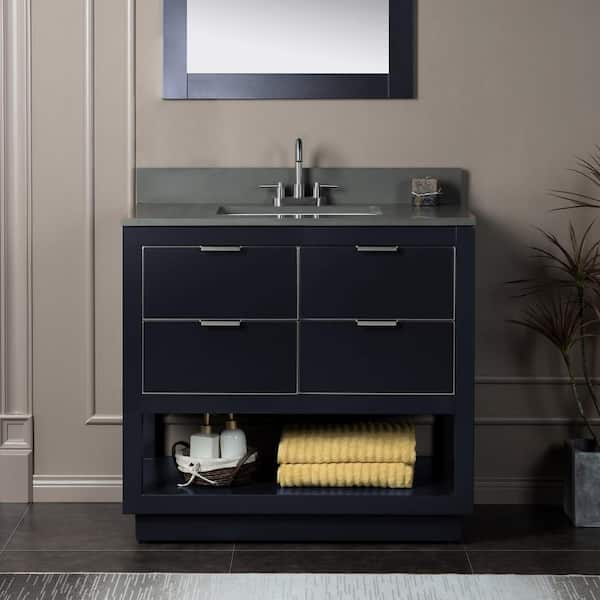 WOODBRIDGE Venice 43 in.W x 22 in.D x 38 in.H Bath Vanity in Gray with Engineered stone Vanity Top in Dark Gray with White Sink