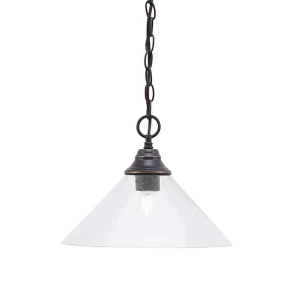 Unbranded Kingston 100-Watt 1 Light Dark Granite Shaded Pendant Light with 12 in. Clear Bubble Glass Shade, No Bulb Included