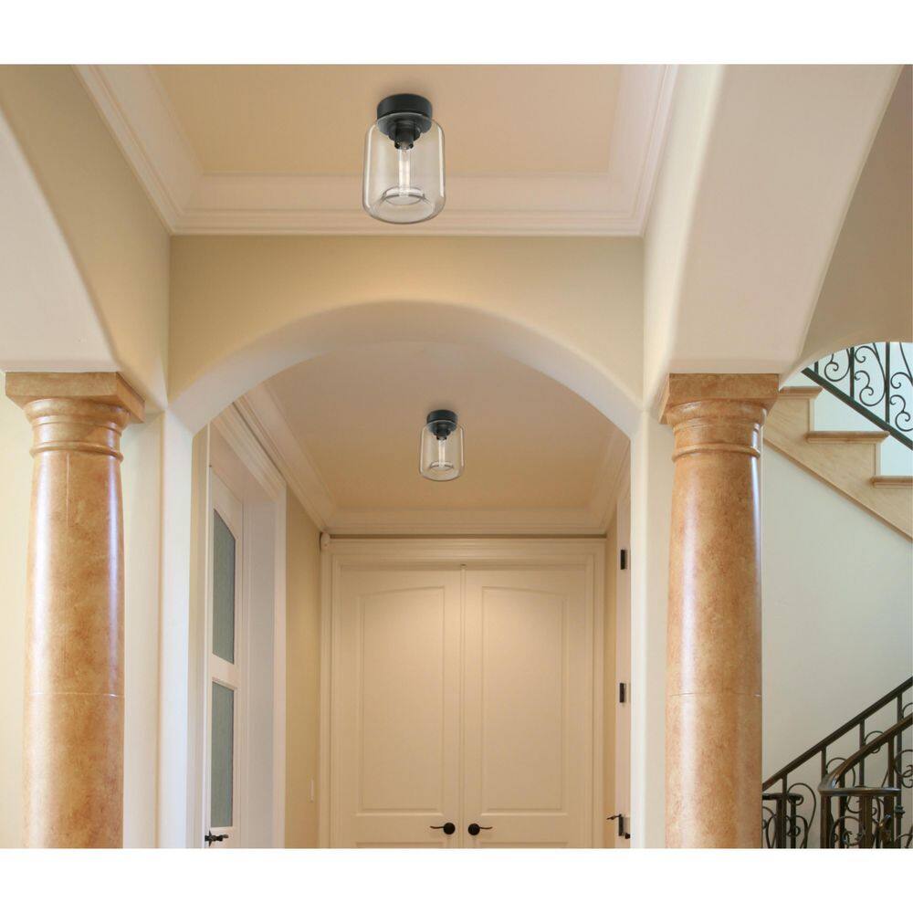 Matte Black and Clear Glass 8" Semi-Flush Ceiling Light