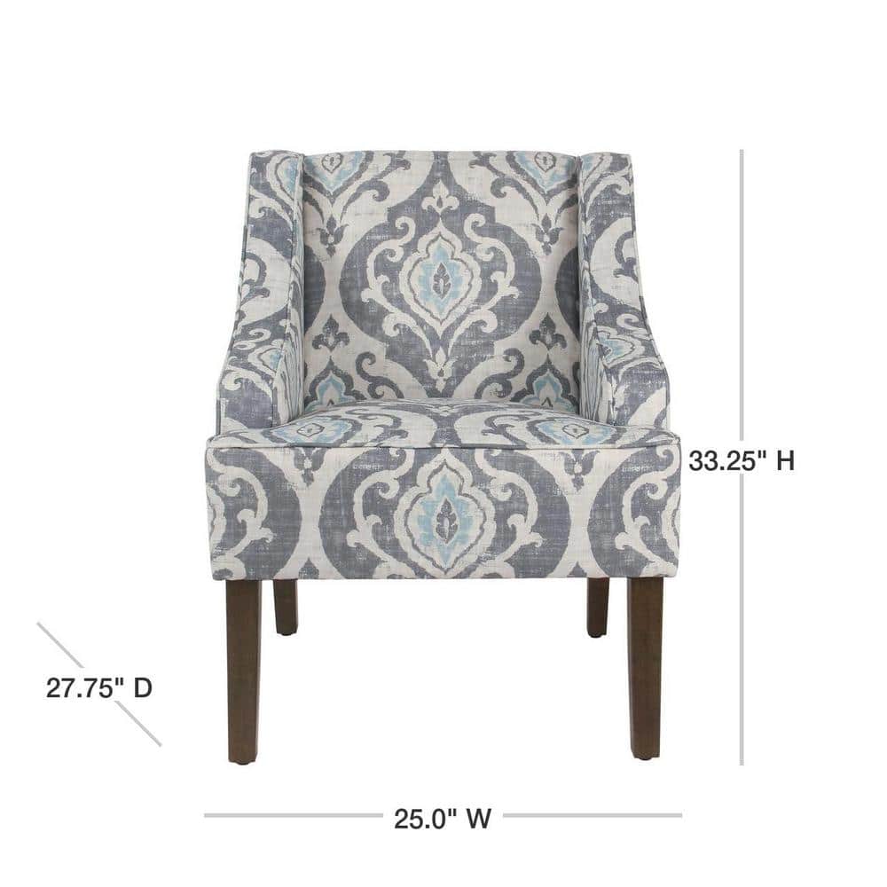 Suri Blue Classic Swoop Accent Chair with Wood Legs