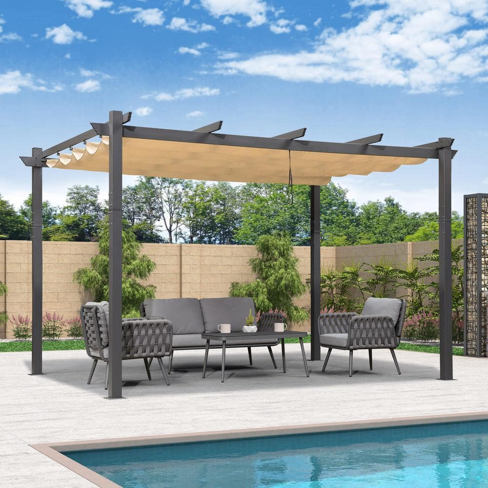 PURPLE LEAF 11 ft. x 13 ft. Gray Aluminum Frame Outdoor Patio Pergola ...