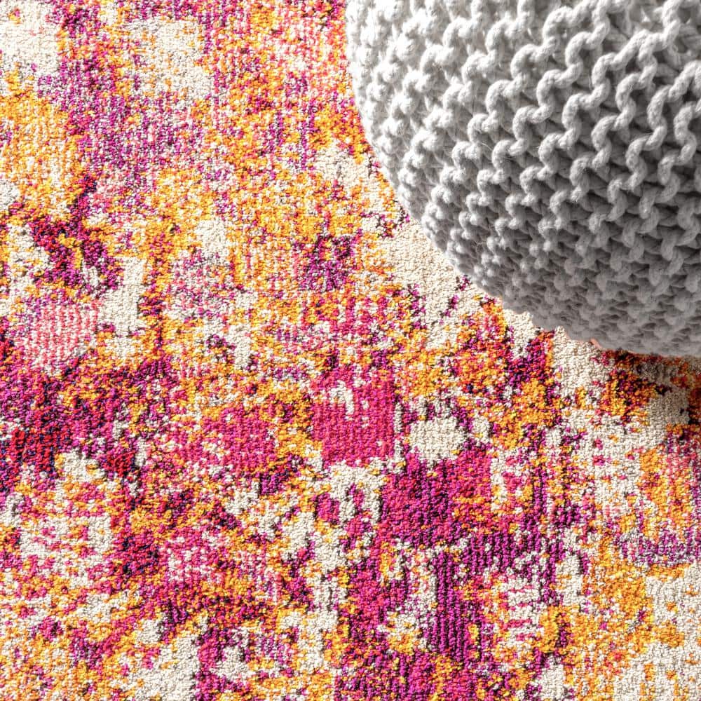 Pink and Orange Abstract Modern Area Rug, 8 ft x 10 ft
