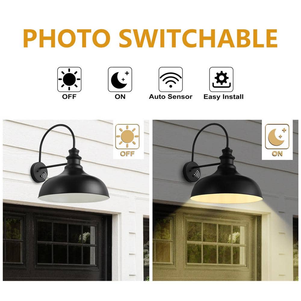 Black Industrial Dimmable Outdoor Wall Light with Dusk-to-Dawn Sensor