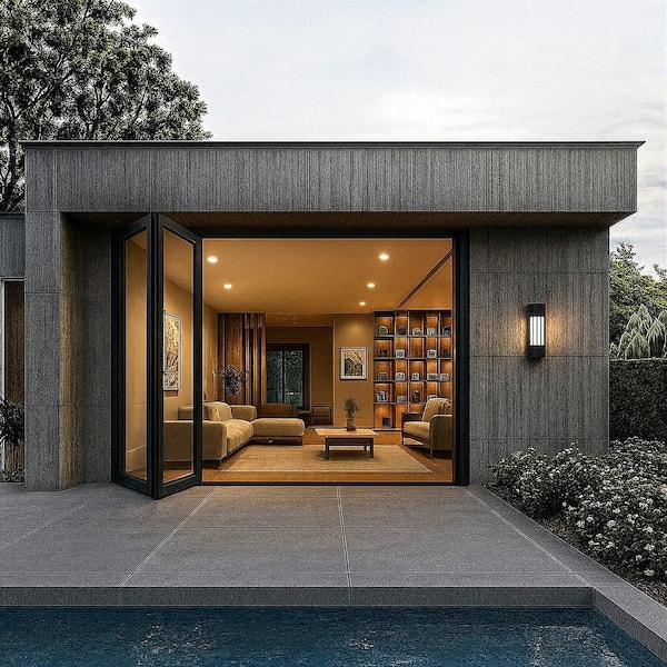 Teza 85 Series 72 in. x 96 in. Matte Black Right to Left Folding Aluminum Bi-Fold Patio Door