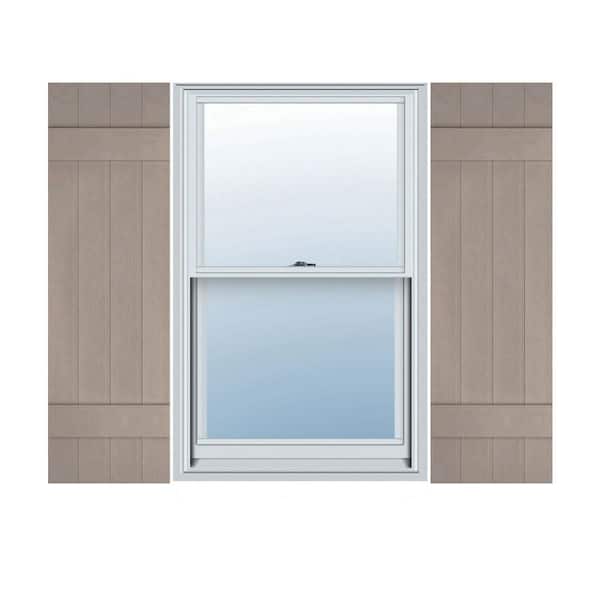 Ekena Millwork 14 in. x 37 in. Lifetime Vinyl Custom Four Board Joined Board and Batten Shutters Pair Clay