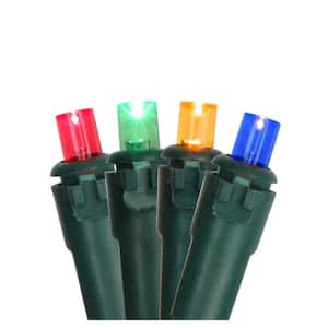 Set of 100 Multi Colored LED Wide Angle Christmas Lights - Green Wire