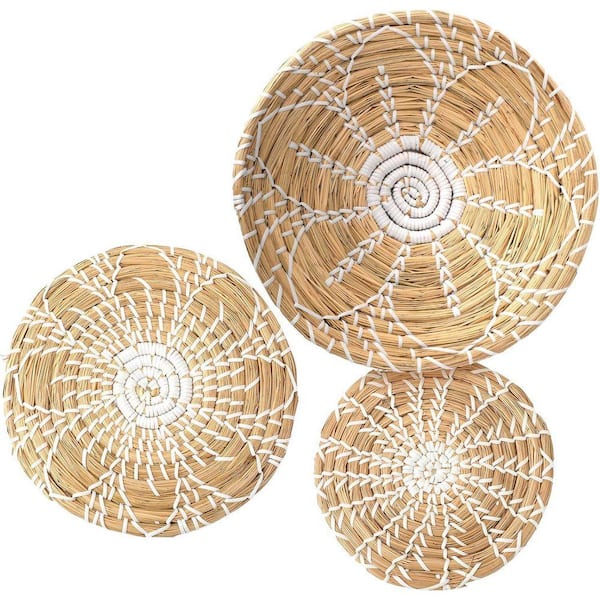 Brown 7.9 in. x 7.9 in. 3-Piece Boho Wall Basket Decor