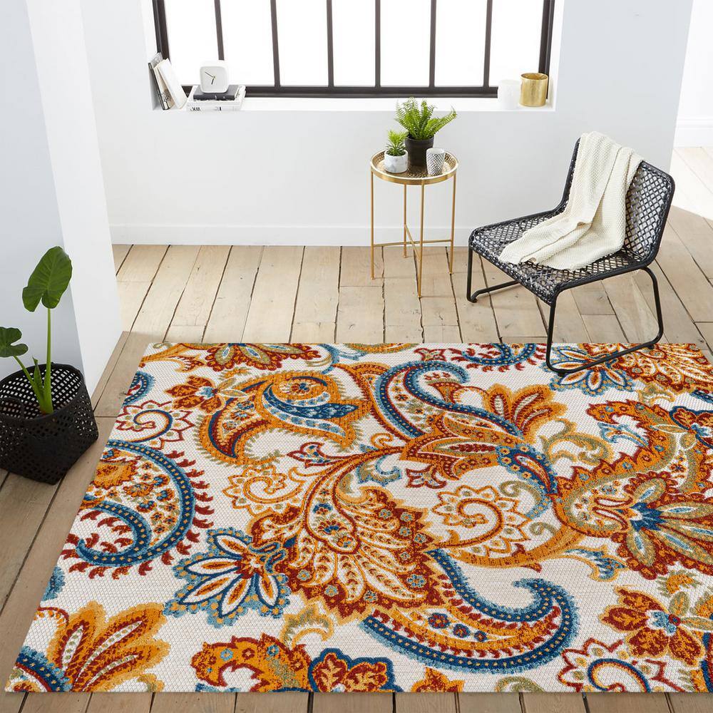 Gordes Paisley High-Low Orange Multicolor Synthetic Area Rug