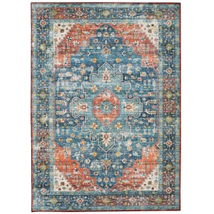 Washable Pablo Teal/Rust 3 ft. x 5 ft. Abstract Rectangle Area Rug