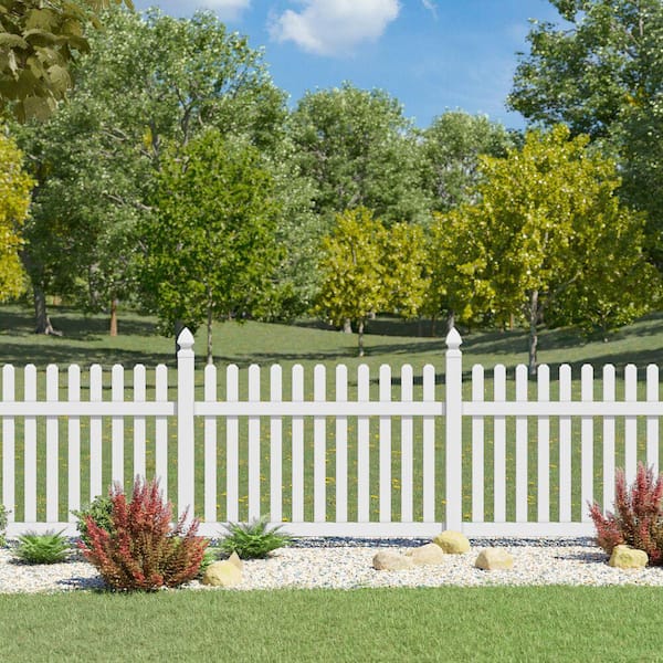 Seneca Straight 4 ft. H x 6 ft. W White Vinyl Picket Fence Panel (Unassembled)