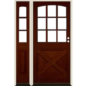 50 in. x 80 in. Farmhouse X Panel LH 1/2 Lite Clear Glass Red Chestnut Stain Douglas Fir Prehung Front Door with LSL