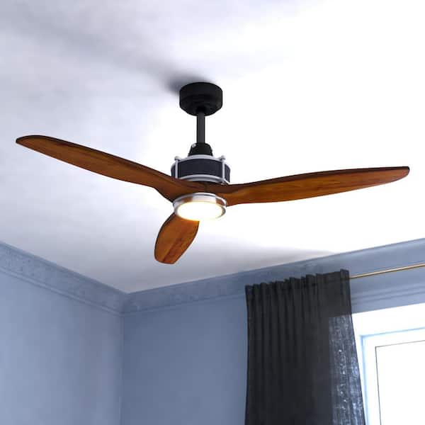 Curtiss 52 in. LED Indoor-Outdoor Black and Silver Industrial Wood Ceiling Fan with Light Kit and Remote