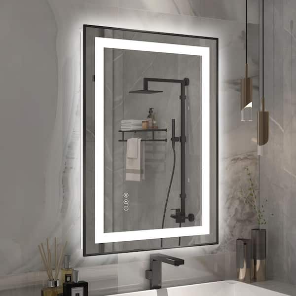 20 in. W x 28 in. H Aluminum Front and Backlit LED Lighted Framed Tempered Glass Vanity Wall Mounted Mirror