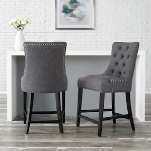 Bakerford Charcoal Gray Upholstered Counter Stool with Tufted Back (Set of 2)