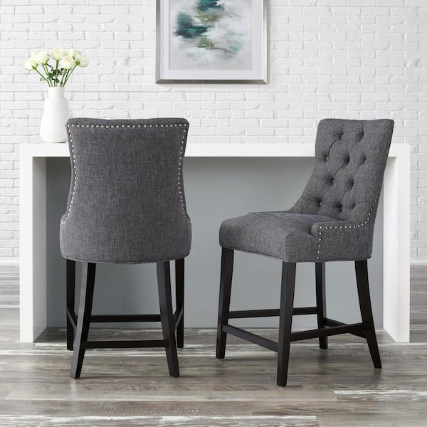 StyleWell Bakerford Charcoal Gray Upholstered Counter Stool with Tufted Back (Set of 2)